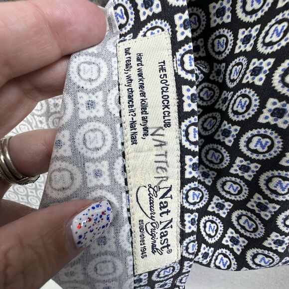 Nat Nast Shirt Men Large Blue Geometric 50 CLOCK CLUB Silk Bowling Hipster Shirt - Picture 6 of 10